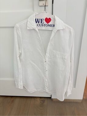 Zara White Casual Button-Down Linen Shirt